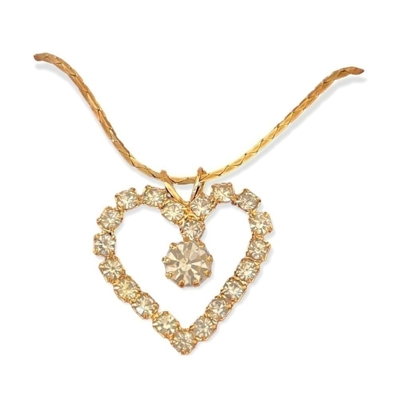NIB Vintage 14K Gold Plated Crystal Heart Pendant Chain Necklace Jewelry - Picture 4 of 7